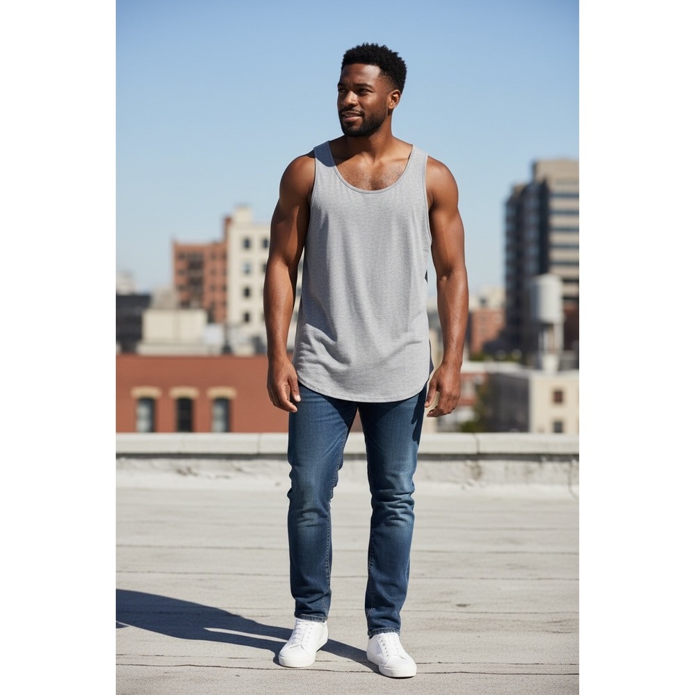 Mens Gray Muscle Tank Top Size‎ Medium Lightweight Scoop Neck Gym Shirt Beach